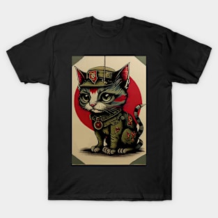 Cute Cat in Uniform in front of Red Sun T-Shirt